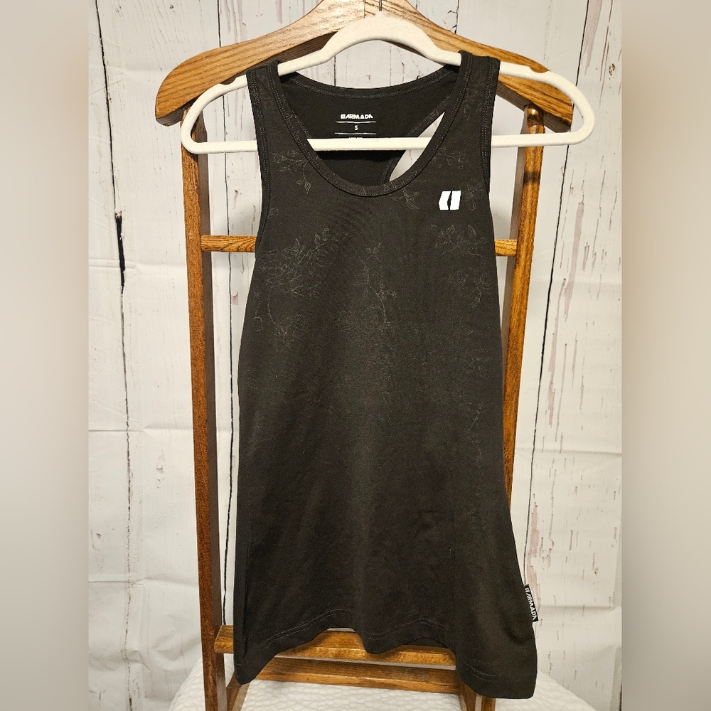 Black razor back women's Armada tank with subtle floral pattern size S